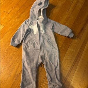 Carter's Light Gray Hooded Fleece Baby One-Piece
